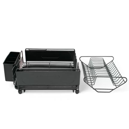 Afdruiprek 2 Laags met Lekbak en Bestekhouder – RVS Afwasrek Zwart voor Borden, Glazen, Mokken en Servies – MH-311058P