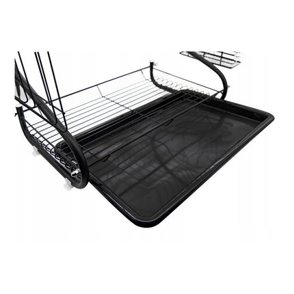 Afdruiprek 2 Laags Zwart met Lekbak, Bestekhouder en Bekerhouder – RVS Afwasrek voor Servies, Borden & Glazen – MH-8012