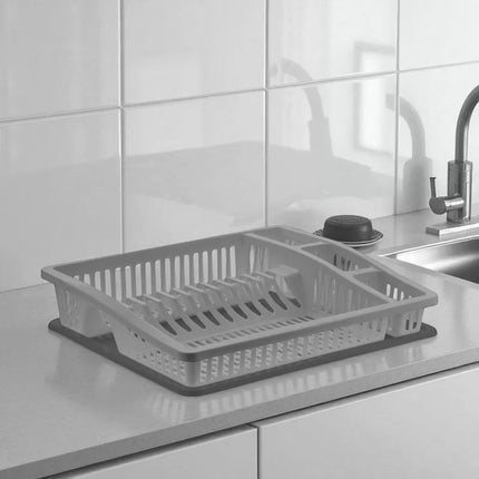 Afdruiprek Grijs met Bestekhouder – Kunststof Afwasrek voor Borden, Glazen, Mokken en Servies – 47 cm – 07105