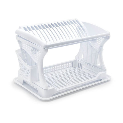 Kunststof Afdruiprek 2 Laags met Lekbak – Afwasrek voor Borden, Glazen, Mokken en Bestek – 46,5 cm – Assorti Kleur