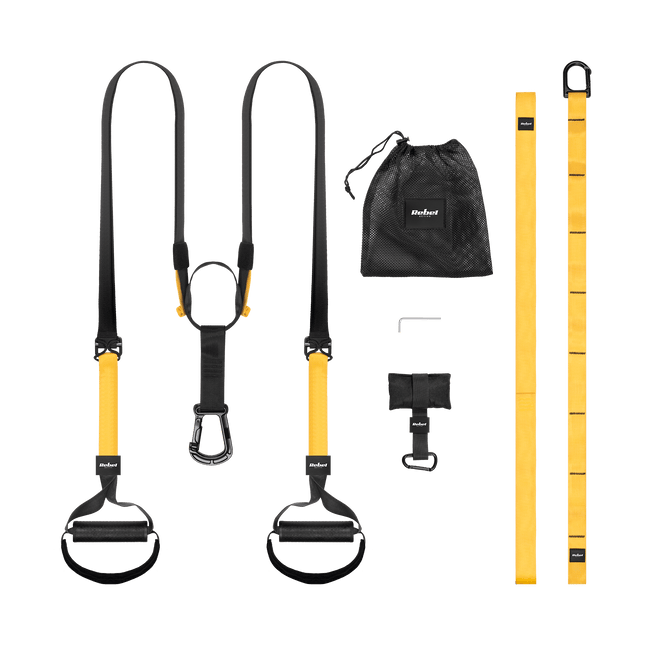 Rebel Active Suspension Strap Trainer - Fitness Suspension Trainer - Home Gym Equipment - Workout Suspension Straps - Aanpasbare Suspension Trainer 100-385 cm