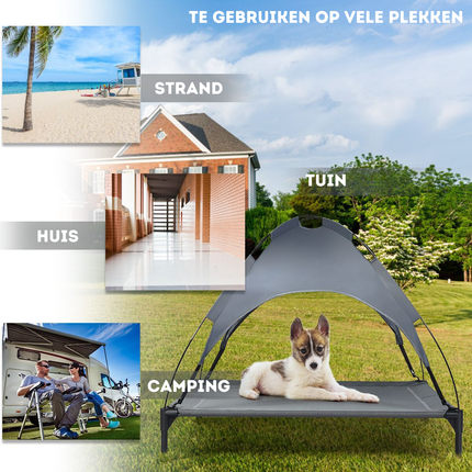 Trendmix Verhoogd Hondenbed Met Luifel - Hondenligstoel Huisdierbed Tent - Belastbaar tot 20 kg - Grijs 105 x 87 x 89 cm