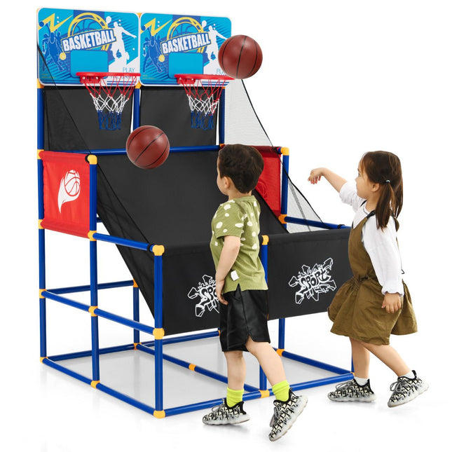 Trendmix Basketbal Arcade Spel voor Kinderen Dual Shot - Basketbalstandaard met 2 Manden - Inclusief 4 Basketballen En Pomp - 90 x 90 x 140 cm