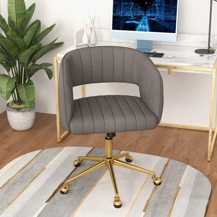 Trendmix Moderne Fluwelen Kantelbare Bureaustoel Grijs - Draaistoel met Gestoffeerde Rugleuning - Gouden Onderstel & 360° Wielen - In Hoogte Verstelbaar - 150 kg Belasting