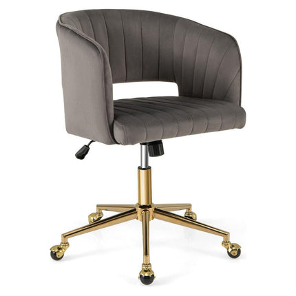 Trendmix Moderne Fluwelen Kantelbare Bureaustoel Grijs - Draaistoel met Gestoffeerde Rugleuning - Gouden Onderstel & 360° Wielen - In Hoogte Verstelbaar - 150 kg Belasting