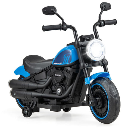 Trendmix Elektrische Motorfiets Chopper voor Kinderen 6V 1,5-2,5 km/u Blauw - Zijwieltjes - LED Koplampen - Banden met Schroefdraad - Accuvoertuig