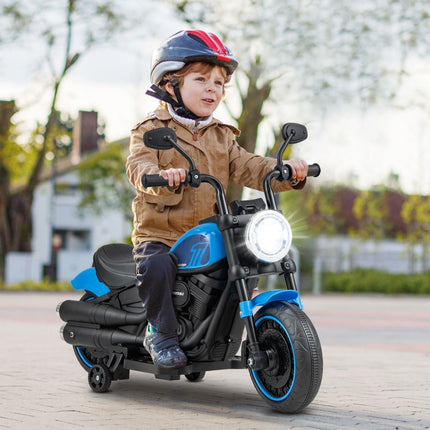 Trendmix Elektrische Motorfiets Chopper voor Kinderen 6V 1,5-2,5 km/u Blauw - Zijwieltjes - LED Koplampen - Banden met Schroefdraad - Accuvoertuig