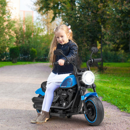 Trendmix Elektrische Motorfiets Chopper voor Kinderen 6V 1,5-2,5 km/u Blauw - Zijwieltjes - LED Koplampen - Banden met Schroefdraad - Accuvoertuig