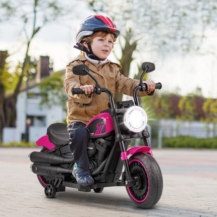 Trendmix Elektrische Motorfiets Chopper voor Kinderen 6V 1,5-2,5 km/u Roze - Zijwieltjes - LED Koplampen - Banden met Schroefdraad - Accuvoertuig