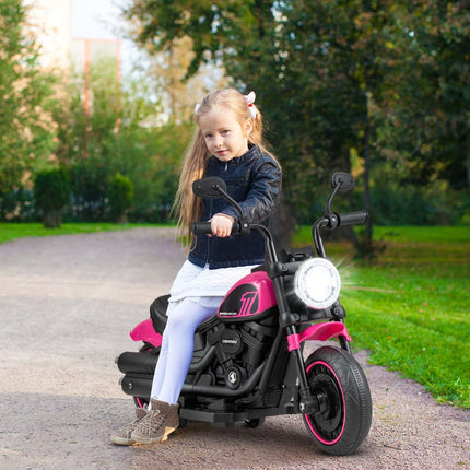 Trendmix Elektrische Motorfiets Chopper voor Kinderen 6V 1,5-2,5 km/u Roze - Zijwieltjes - LED Koplampen - Banden met Schroefdraad - Accuvoertuig