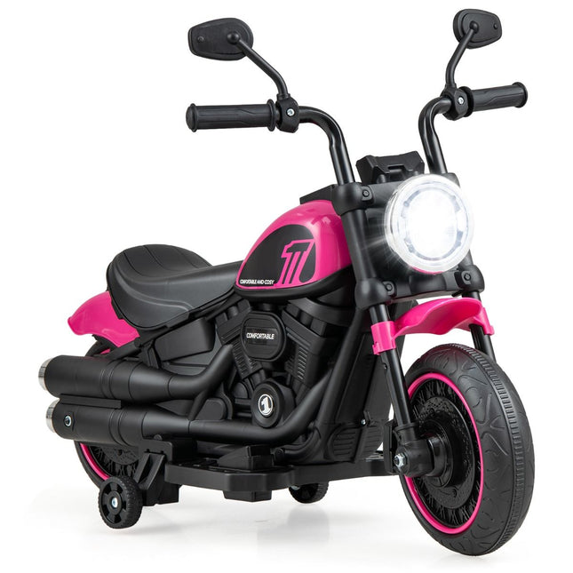 Trendmix Elektrische Motorfiets Chopper voor Kinderen 6V 1,5-2,5 km/u Roze - Zijwieltjes - LED Koplampen - Banden met Schroefdraad - Accuvoertuig