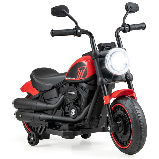 Trendmix Elektrische Motorfiets Chopper voor Kinderen 6V 1,5-2,5 km/u Rood - Zijwieltjes - LED Koplampen - Banden met Schroefdraad - Accuvoertuig