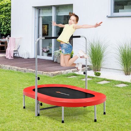 Trendmix XL Dubbele Fitness Trampoline voor 2 personen - 150 kg belasting - Opvouwbare Mini Trampoline Met Verstelbare Leuning - Voor volwassenen en kinderen - 154 x 89 x 92-132 cm - Rood
