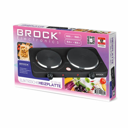 Brock Elektrische Kookplaat 2 Pits – 2500W – Compact Vrijstaand Fornuis Voor Thuis, Studio & Vakantie – Zwart
