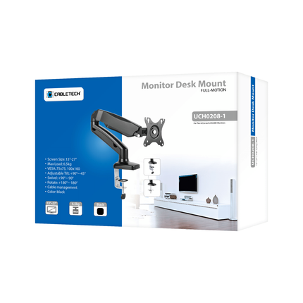 Cabletech Verstelbare Monitorbeugel 17 t/m 32 inch - Draai, Kantel en Zwenkbaar - Bureauklem monitor arm - zwart