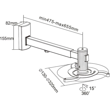 Cabletech Muursteun voor projector of beamer - Muurbeugel zilver