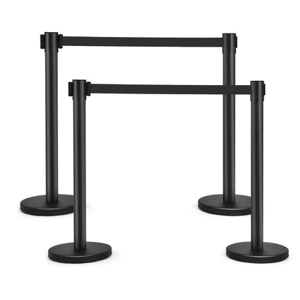 Trendmix Set Van 4 Afzetpalen Met 2 Intrekbare Banden RVS Zwart - Wachtrij Controle Barrière 200cm 90 cm Hoogte