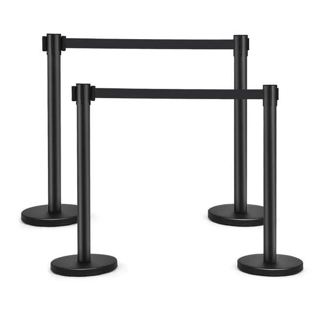 Trendmix Set Van 4 Afzetpalen Met 2 Intrekbare Banden RVS Zwart - Wachtrij Controle Barrière 200cm 90 cm Hoogte