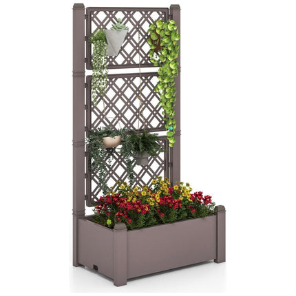 Trendmix Plantenbak met Traliewerk in Drie Hoogtes Zelfbewaterend 76 x 45 x 150 cm - Verhoogd Bed met Traliewerk en Afvoergat voor Klimplanten - Antraciet/bruin