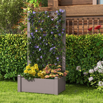 Trendmix Plantenbak met Traliewerk in Drie Hoogtes Zelfbewaterend 76 x 45 x 150 cm - Verhoogd Bed met Traliewerk en Afvoergat voor Klimplanten - Antraciet/bruin