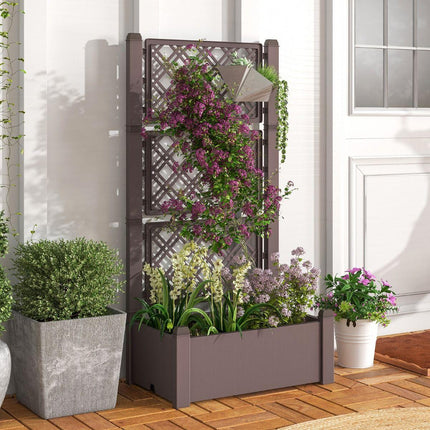 Trendmix Plantenbak met Traliewerk in Drie Hoogtes Zelfbewaterend 76 x 45 x 150 cm - Verhoogd Bed met Traliewerk en Afvoergat voor Klimplanten - Antraciet/bruin