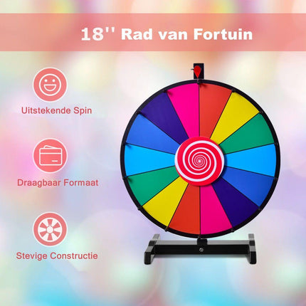 Trendmix Rad van Fortuin Prijswiel - Draairad Met Voetstandaard - Draaiwiel Met 14 Schrijfvakken - Gezelschapsspel Loterijspel Ø 48 cm