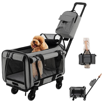 Trendmix Transporttrolley Hond & Kat – Inklapbare Draagtas en Hondenbuggy op Wieltjes – Telescoopgreep – Grijs