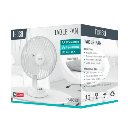 Teesa tafelventilator met 3 standen wit TSA8023