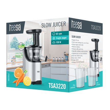 Teesa slow juicer BPA-vrij geschikt voor groente en fruit RVS TSA3220