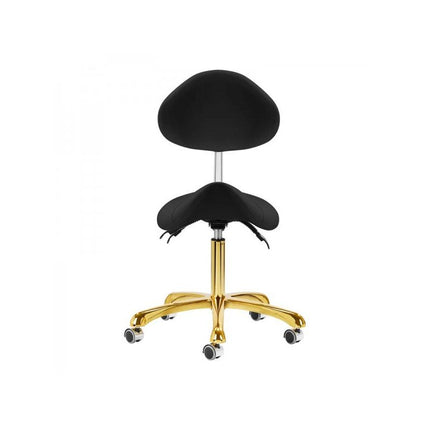 Giovanni 1004 cosmetische zadelkruk – Goud/Zwart – Ergonomisch – Met verstelbare rugleuning – 50–64 cm – Professioneel gebruik