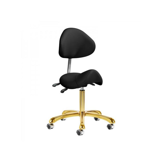 Giovanni 1004 cosmetische zadelkruk – Goud/Zwart – Ergonomisch – Met verstelbare rugleuning – 50–64 cm – Professioneel gebruik