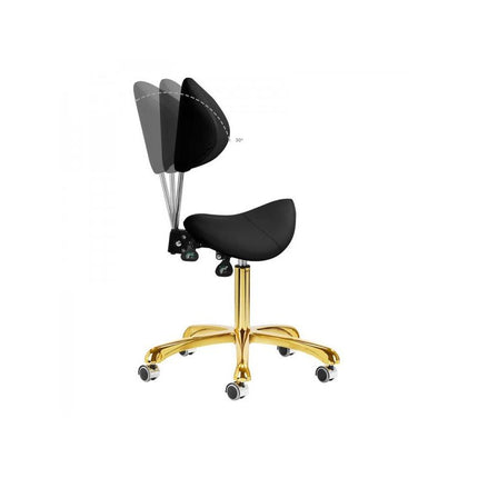 Giovanni 1004 cosmetische zadelkruk – Goud/Zwart – Ergonomisch – Met verstelbare rugleuning – 50–64 cm – Professioneel gebruik