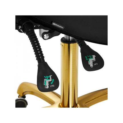 Giovanni 1004 cosmetische zadelkruk – Goud/Zwart – Ergonomisch – Met verstelbare rugleuning – 50–64 cm – Professioneel gebruik