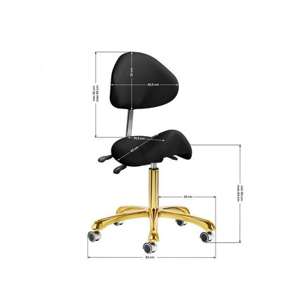 Giovanni 1004 cosmetische zadelkruk – Goud/Zwart – Ergonomisch – Met verstelbare rugleuning – 50–64 cm – Professioneel gebruik