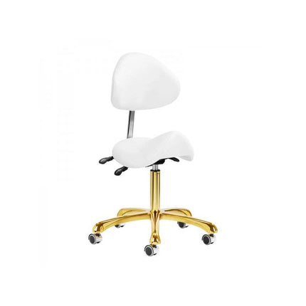 Giovanni 1004 cosmetische zadelkruk – Goud/Wit – Ergonomisch – Met verstelbare rugleuning – 50–64 cm – Professioneel gebruik