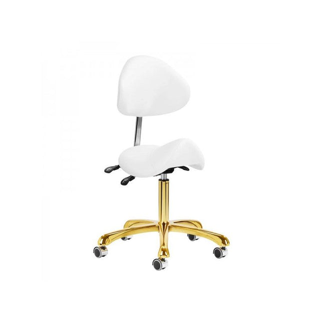 Giovanni 1004 cosmetische zadelkruk – Goud/Wit – Ergonomisch – Met verstelbare rugleuning – 50–64 cm – Professioneel gebruik