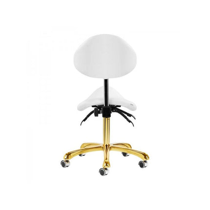 Giovanni 1004 cosmetische zadelkruk – Goud/Wit – Ergonomisch – Met verstelbare rugleuning – 50–64 cm – Professioneel gebruik
