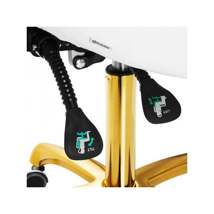 Giovanni 1004 cosmetische zadelkruk – Goud/Wit – Ergonomisch – Met verstelbare rugleuning – 50–64 cm – Professioneel gebruik