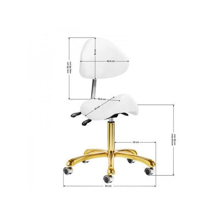 Giovanni 1004 cosmetische zadelkruk – Goud/Wit – Ergonomisch – Met verstelbare rugleuning – 50–64 cm – Professioneel gebruik