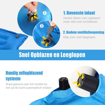 Trendmix 2 Persoons Zelfopblazende Slaapmat Met Kussens 187 x 131 x 4cm - Campingmat - Camping matras - Blauw