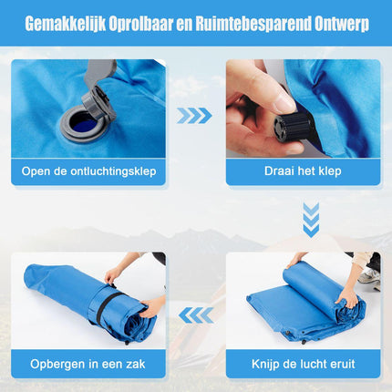 Trendmix 2 Persoons Zelfopblazende Slaapmat Met Kussens 187 x 131 x 4cm - Campingmat - Camping matras - Blauw
