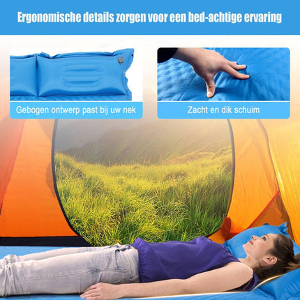 Trendmix 2 Persoons Zelfopblazende Slaapmat Met Kussens 187 x 131 x 4cm - Campingmat - Camping matras - Blauw