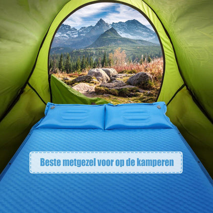 Trendmix 2 Persoons Zelfopblazende Slaapmat Met Kussens 187 x 131 x 4cm - Campingmat - Camping matras - Blauw