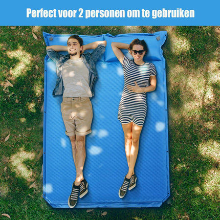 Trendmix 2 Persoons Zelfopblazende Slaapmat Met Kussens 187 x 131 x 4cm - Campingmat - Camping matras - Blauw
