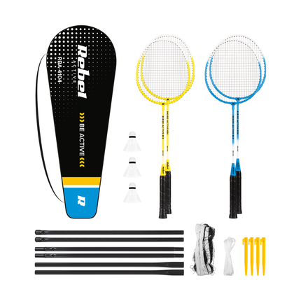 Rebel Active Complete Badminton Set - Opvouwbaar Draagbaar Badmintonnet - Snel Op te Zetten - Met Draagtas - Blauw