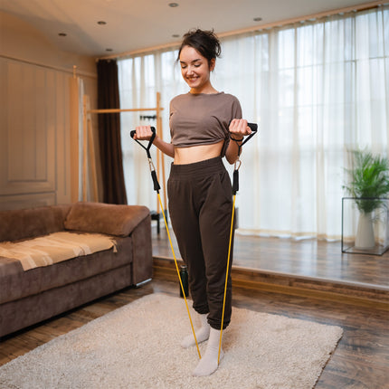 Rebel Active 10 delige Weerstandsbanden Set - Resistance Bands Set met Handvaten - Weerstandsbanden Fitness - Fitness Elastiek