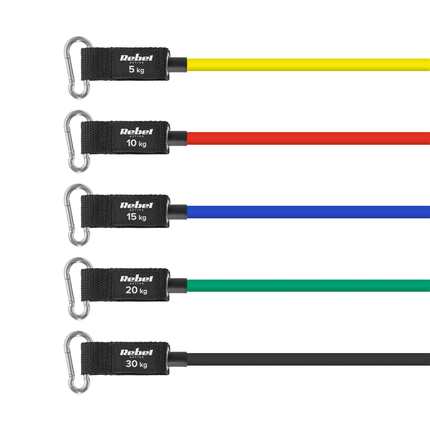 Rebel Active 10 delige Weerstandsbanden Set - Resistance Bands Set met Handvaten - Weerstandsbanden Fitness - Fitness Elastiek