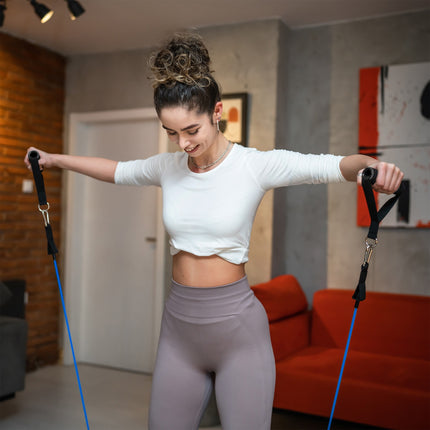 Rebel Active 10 delige Weerstandsbanden Set - Resistance Bands Set met Handvaten - Weerstandsbanden Fitness - Fitness Elastiek