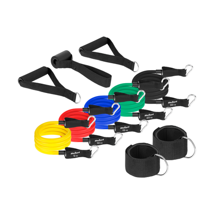 Rebel Active 10 delige Weerstandsbanden Set - Resistance Bands Set met Handvaten - Weerstandsbanden Fitness - Fitness Elastiek