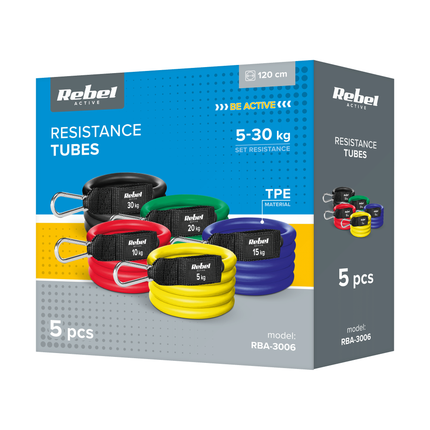 Rebel Active 10 delige Weerstandsbanden Set - Resistance Bands Set met Handvaten - Weerstandsbanden Fitness - Fitness Elastiek